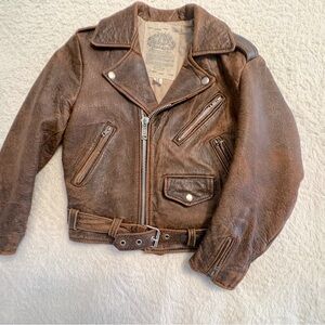 Liberto Bueno Vintage Brown Leather Motorcycle Jacket Asymmetrical Zipper